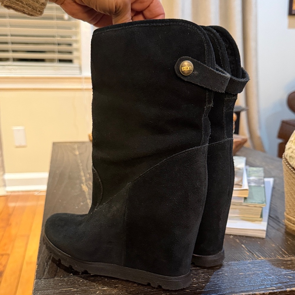 UGG Black Suede Wedge Boots
